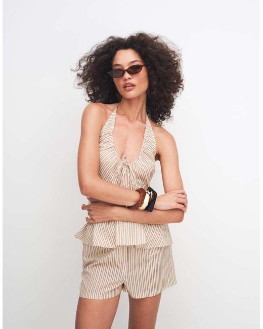Collusion Natural Channel Neck Halter Top Beach Co-ord