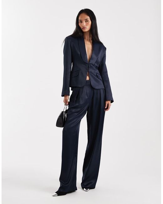 ASOS Blue Satin Occasion Ultimate Sculpted Tux Blazer Co-ord