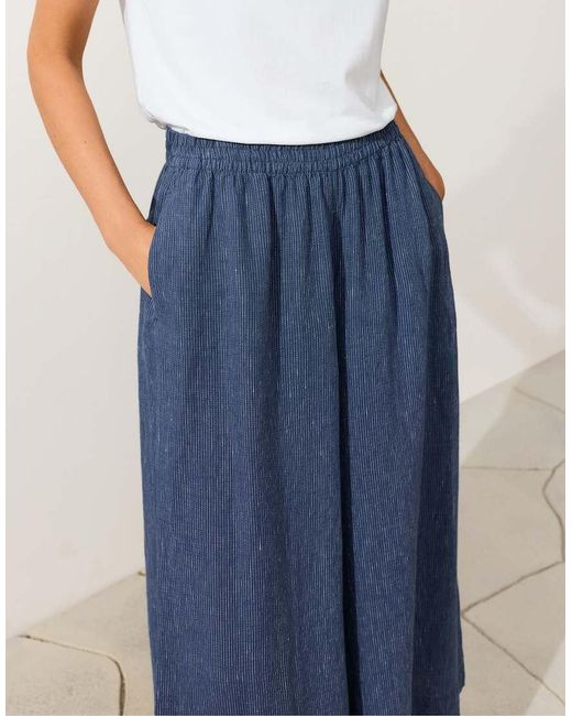 Oysho Blue 100% Linen Super Wide-leg Cropped Trousers