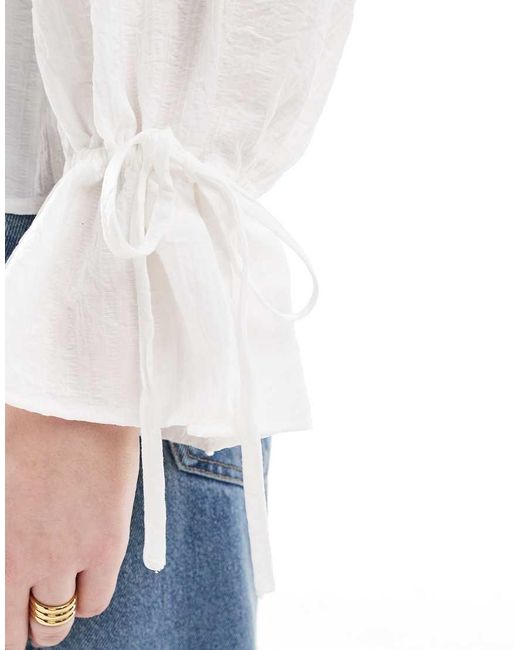 Vero Moda Blouse Met Ruches En Gestrikte Mouwen in het White