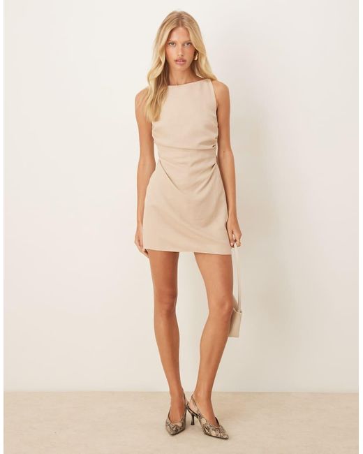 ASOS Natural Open Back Tucked Waist Detail Mini Dress