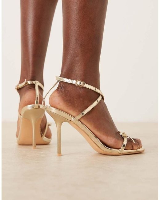 Glamorous Brown Barely There Heeled Sandals With Bow