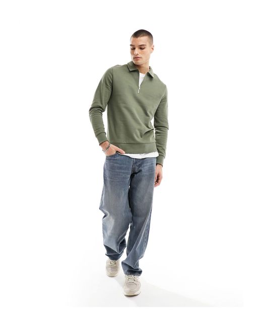ASOS Green Polo Sweatshirt With Zip for men