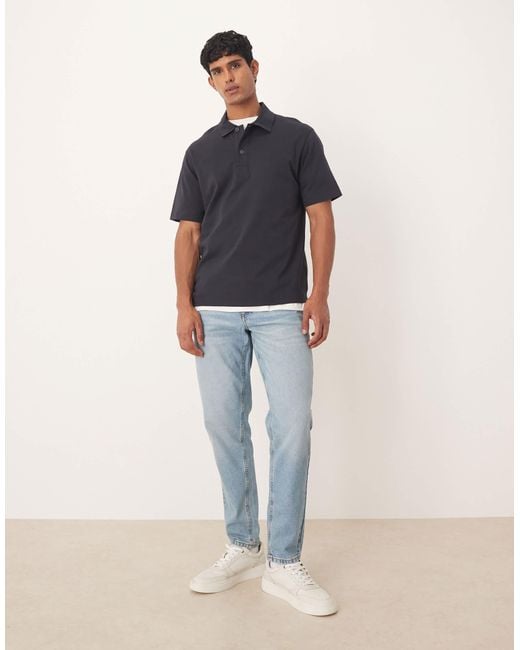 Mango Blue Cotton Mix Polo Top for men