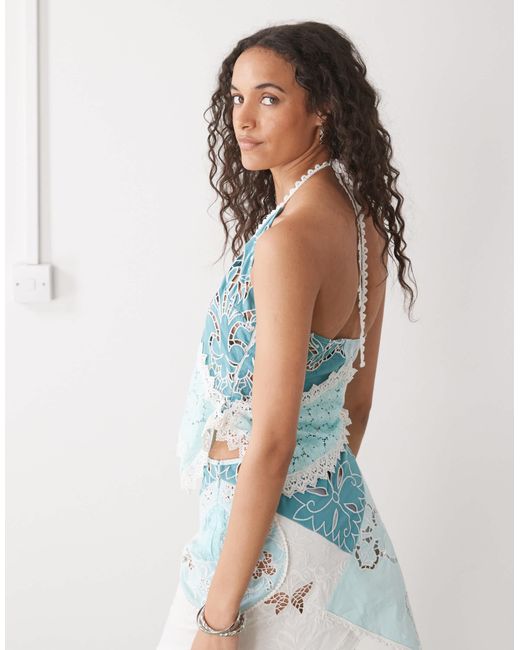 Collusion Blue Iconic Mixed Crotchet Halter Top