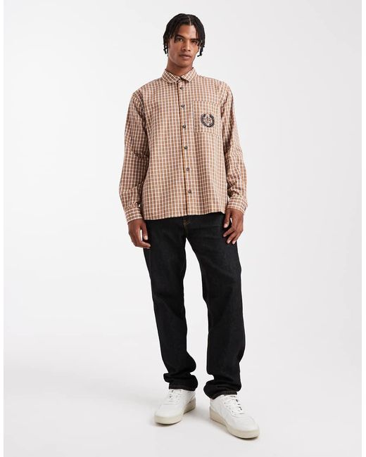 Camicia Vestibilità Comoda A Quadri Con Ricamo Sul Petto di ASOS in Natural da Uomo