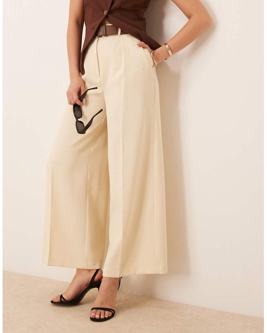 ASOS Natural Tailored Ankle Grazer Trousers With Pu Belt