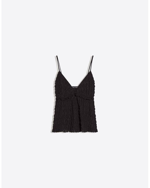 Bershka Blue Rustic Top With Ruffles