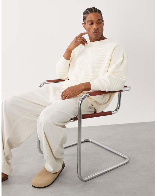 Cotton On White Box Fit Crew Knit Sweater for men