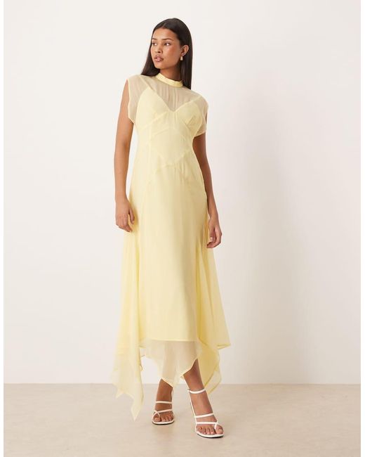ASOS Natural High Neck Hanky Hem Chiffon Maxi Dress