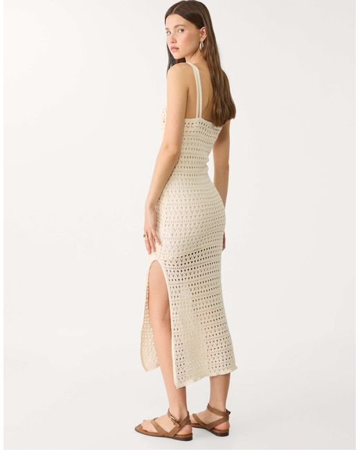 Stradivarius Natural – gehäkeltes, langes kleid