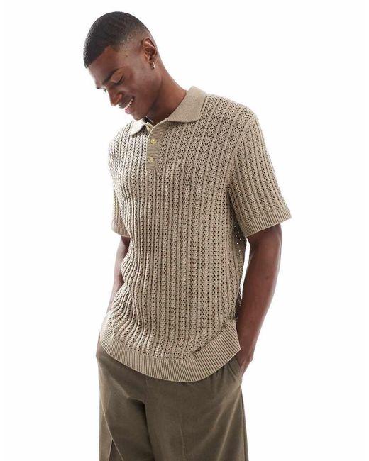 Jack & Jones Gray Premium Crochet Knitted Polo Shirt for men