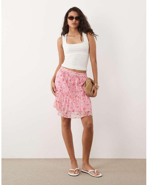 Vila Pink Tiered Flippy Mini Skirt