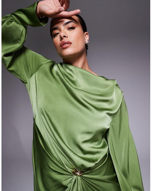 ASOS Green Asos design curve – schräg geschnittenes maxikleid aus satin