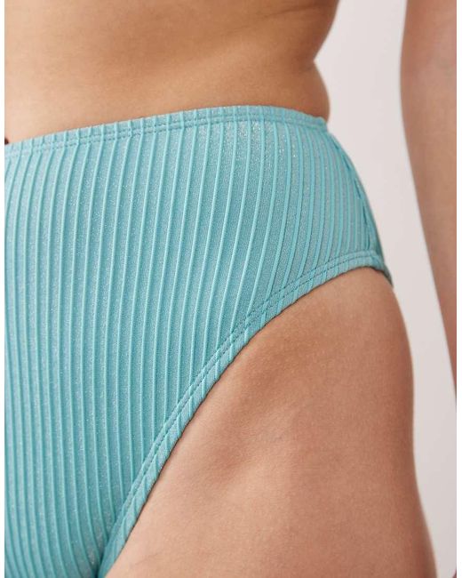 ASOS Blue Riddy Glitter Rib Azores High Leg High Waist Bikini Bottom