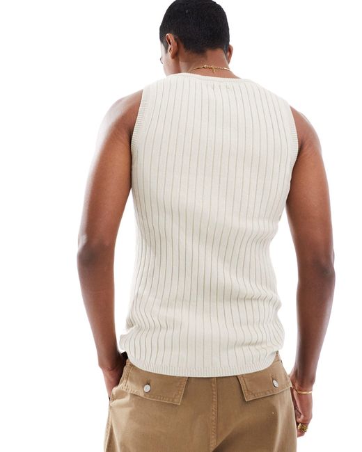 ASOS White Muscle Lightweight Knitted Rib Scoop Neck Vest for men