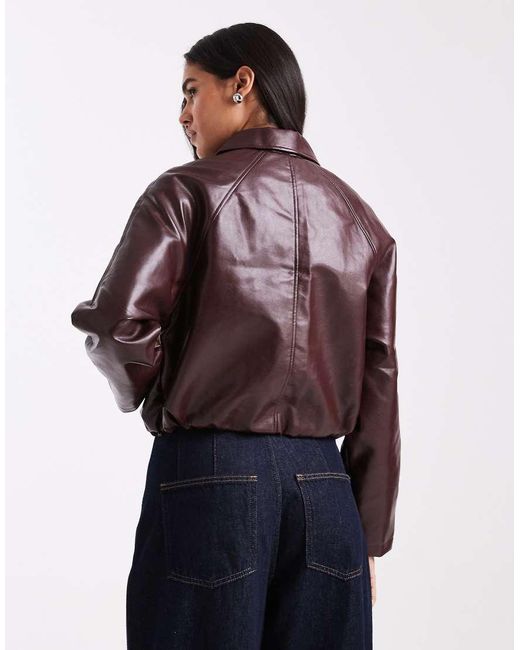 New Look Purple Bubble Hem Faux Leather Jacket