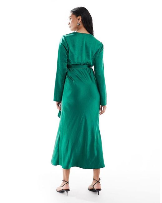 ASOS Green Asos Design Maternity Satin Long Sleeve Wrap Detail Midaxi Dress