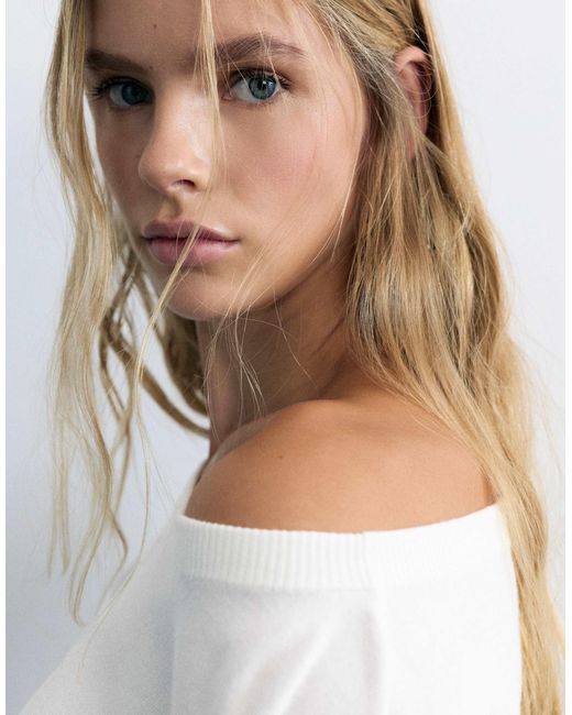 Pull&Bear White Pullover mit u-boot-ausschnitt