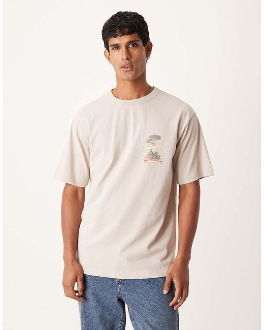 ASOS Natural Heavyweight Relaxed T-shirt With Scenic Graphic for men