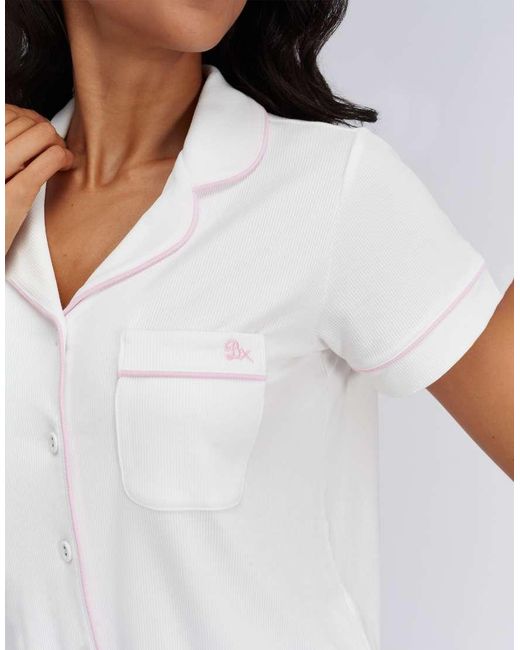 Boux Avenue White Ribbed Modal Short Sleeved Pyjama Top Soft Revere Sleepwear