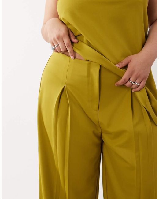ASOS Green Asos Design Curve Co-ord Slinky Twill Tailored Slouchy Wide Leg Trouser