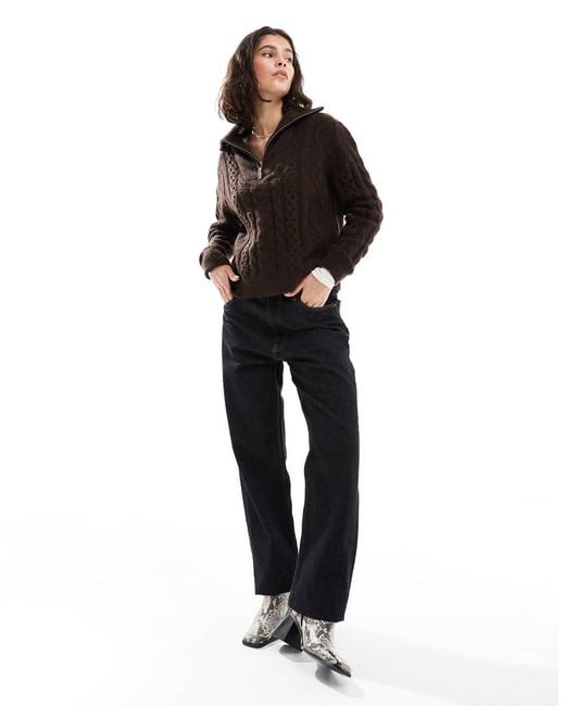 Brave Soul Black Half Zip Cable Knit Jumper