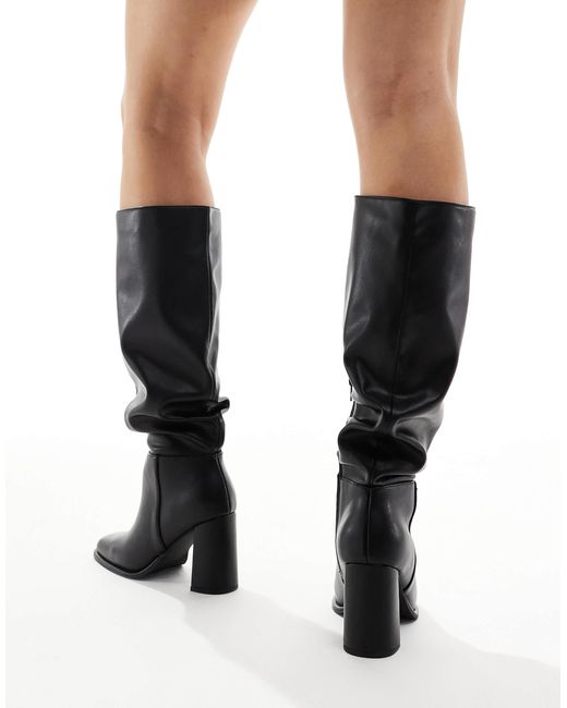 London Rebel White maggie Slouchy Block Heel Boots