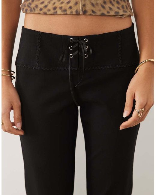 I.AM.GIA White Seraya Stretch Woven Mid Rise Wide Leg Lace Up Detail Trousers