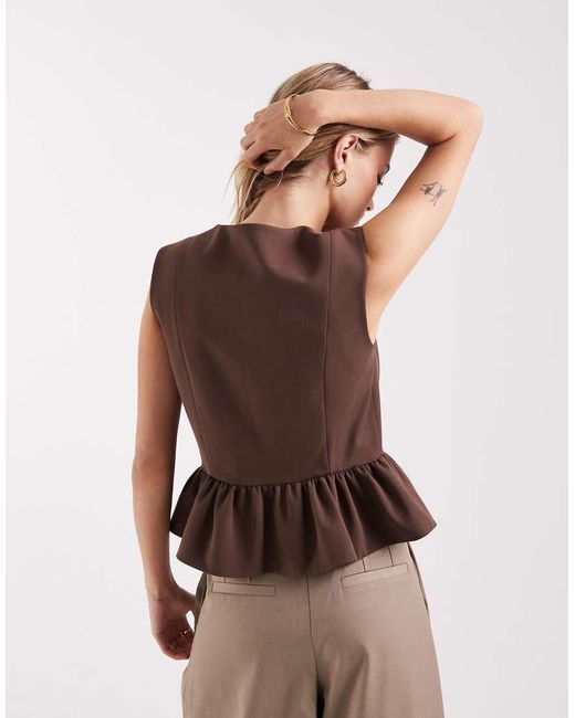ASOS Brown Button Down Peplum Tailored Top