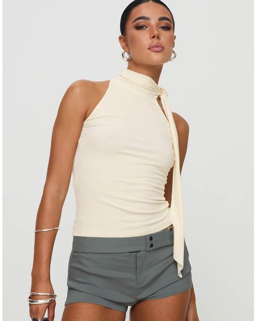 Princess Polly Gray Mathias Slinky Halterneck Tie Neck Top