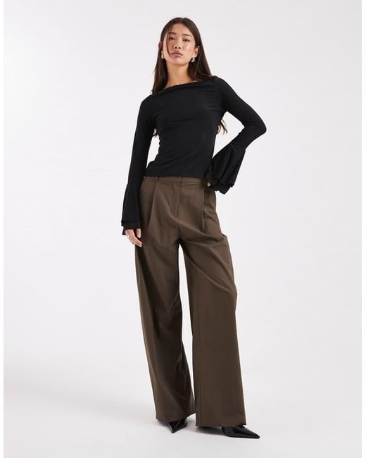 ASOS Black Premium Slinky Long Sleeve Top With exaggerated Sleeve Detail