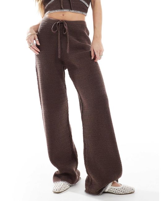 4th & Reckless Brown Knitted Contrast Stitch Beach Trouser Co-ord