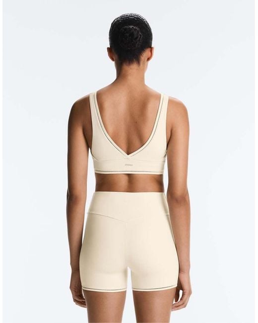 Oysho Natural Medium-Support Comfortlux Sports Bra With Hemstitch