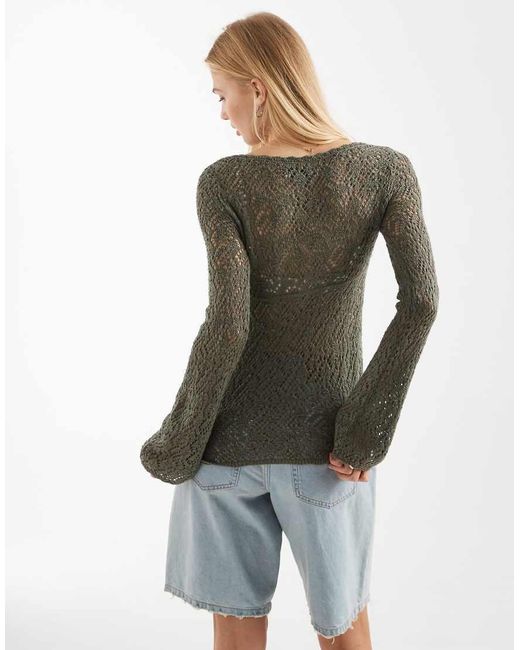Hollister Gray Long Sleeve Boho Babydoll Top