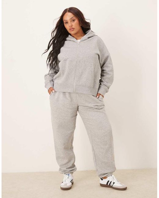 Sudadera Gris Extragrande Con Capucha, Cremallera E Interior Afelpado De Asos Design Curve ASOS de color Gray