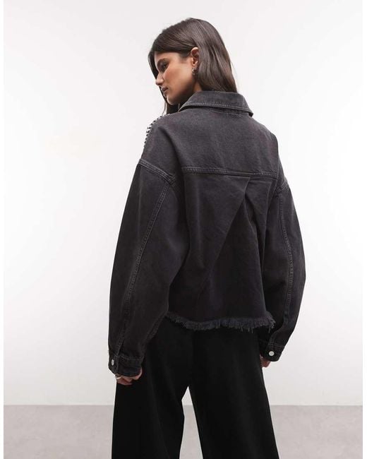 AllSaints Black Nicky Long Sleeve Stud Embellished Denim Shirt
