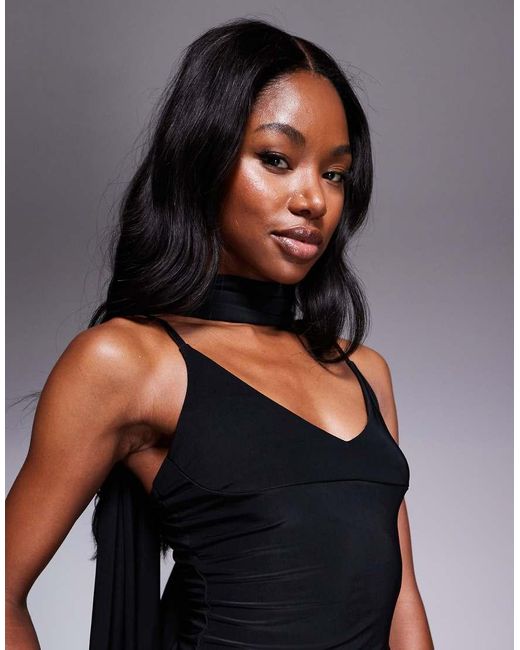 Fashionkilla Black Double Sculpted Slinky Scarf Detail Cami Top