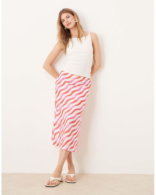 Y.A.S Pink Diagonal Stripe Midi Skirt