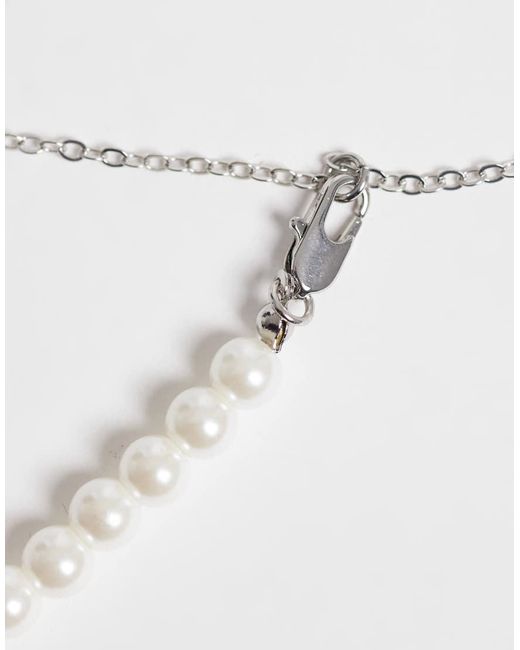 ASOS White Short 6mm Glass Faux Pearl Necklace for men