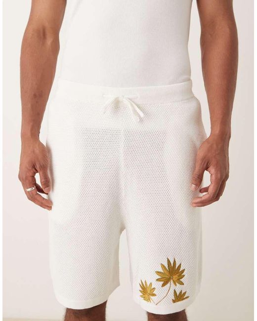 ASOS Natural Oversized Textured Knitted Shorts Co-ord for men