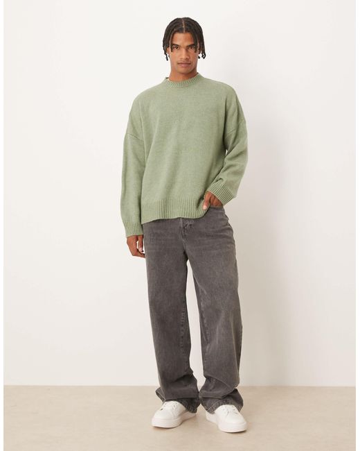 ASOS Green Super Oversized Boxy Fit Knitted Crew Neck Jumper for men