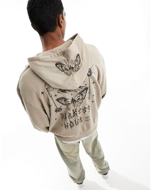 ASOS Metallic Oversized Hoodie With Back Print And Butterfly Embroidered Hood for men