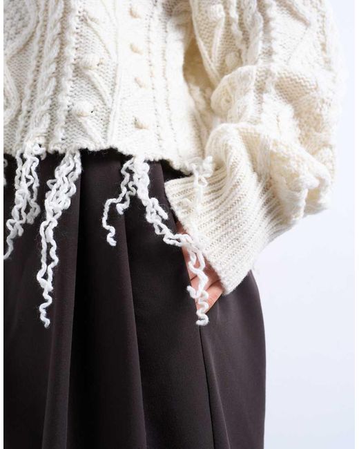 TOPSHOP White Knitted Distressed Cable Jumper