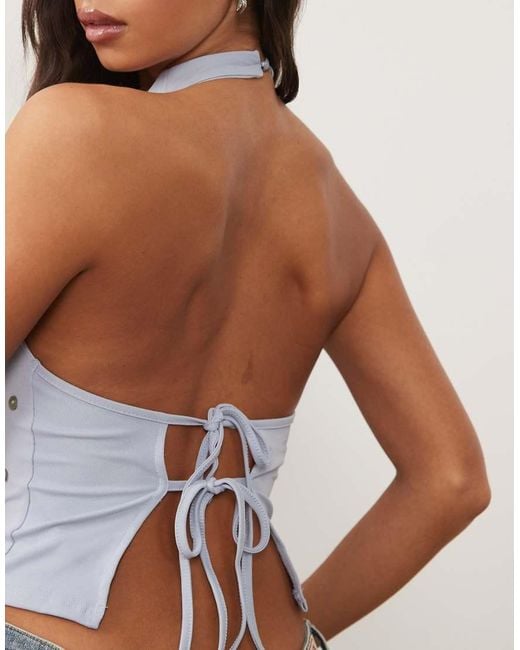 Motel Blue Manya Backless Halter Neck Top With Sequin Detail