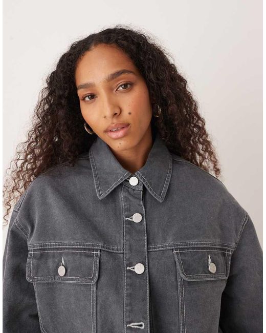 Roxy Black Chloe Kim Pop Stitch Oversized Relaxed Fit Shacket