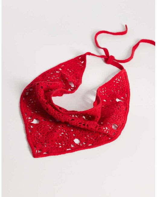 ASOS Red Crochet Knit Headscarf