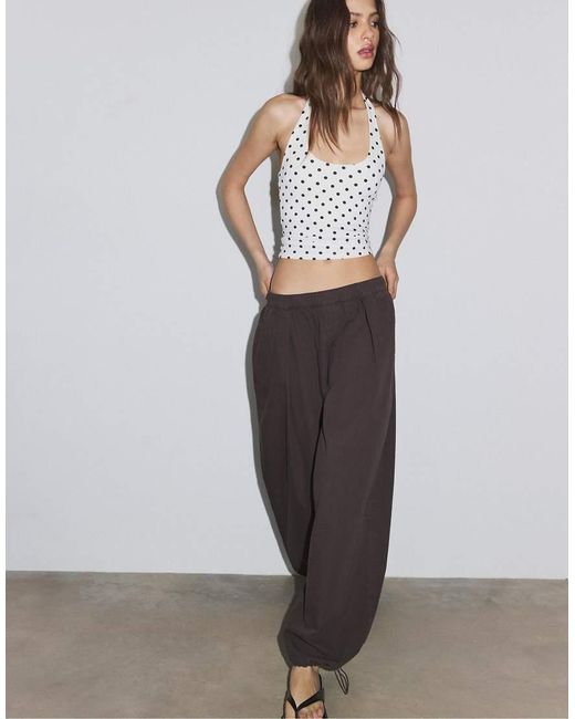 Stradivarius White Racer-neck Top