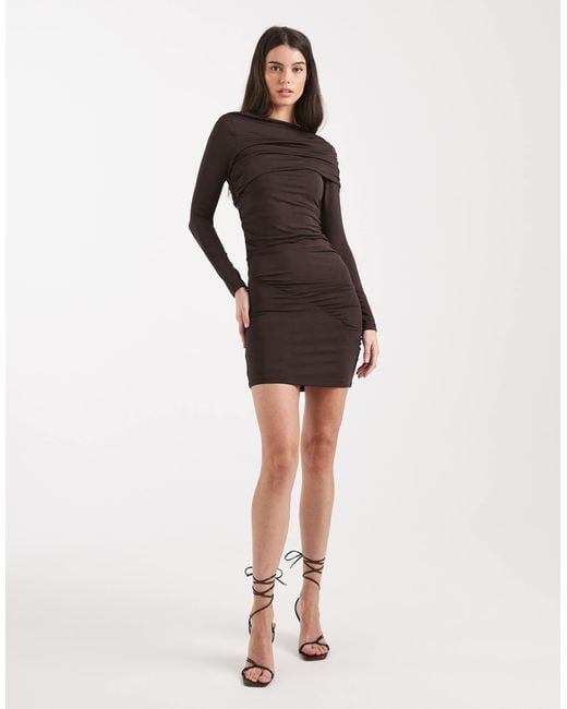 4th & Reckless Black Double Layered Slinky Drape Shoulder Detail Mini Dress