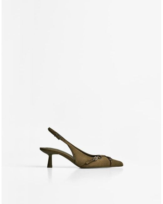 Bershka White Strappy Kitten Heel Shoes With Buckle